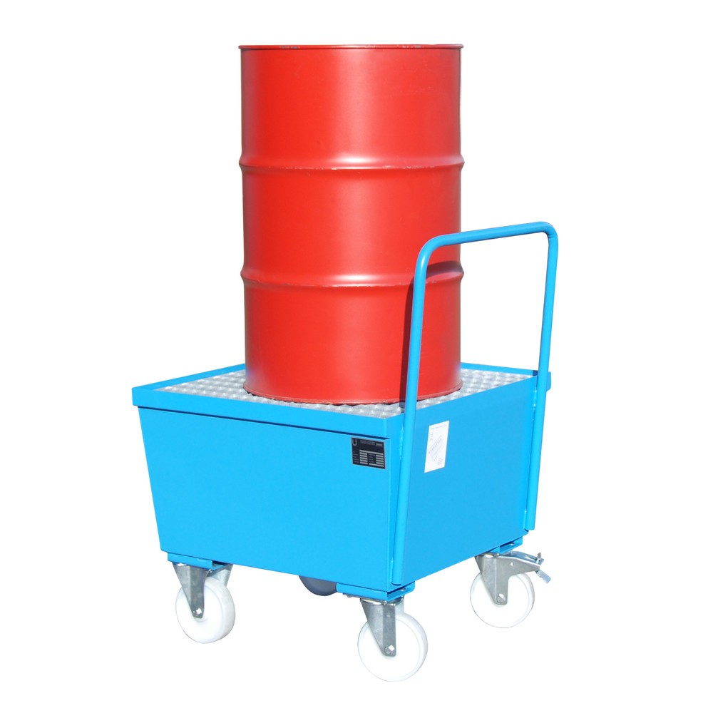 Imagen del producto: Bauer® Cuba de contención con ruedas, incl. 1 soporte para barriles de 200 l vertical, capacidad 215 l, azul claro