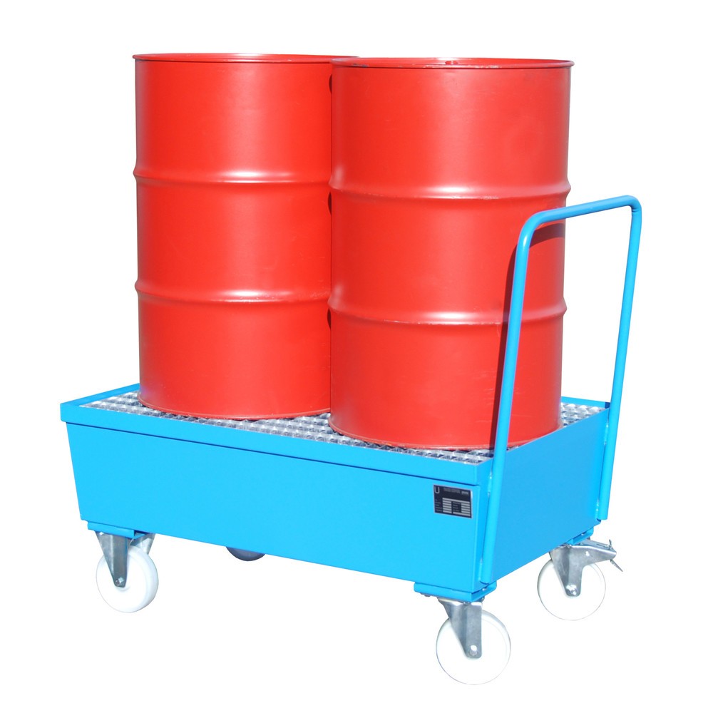 Imagen del producto: Bauer® Cuba de contención con ruedas, incl. 2 soportes para barriles de 200 l verticales, capacidad 225 l, azul claro