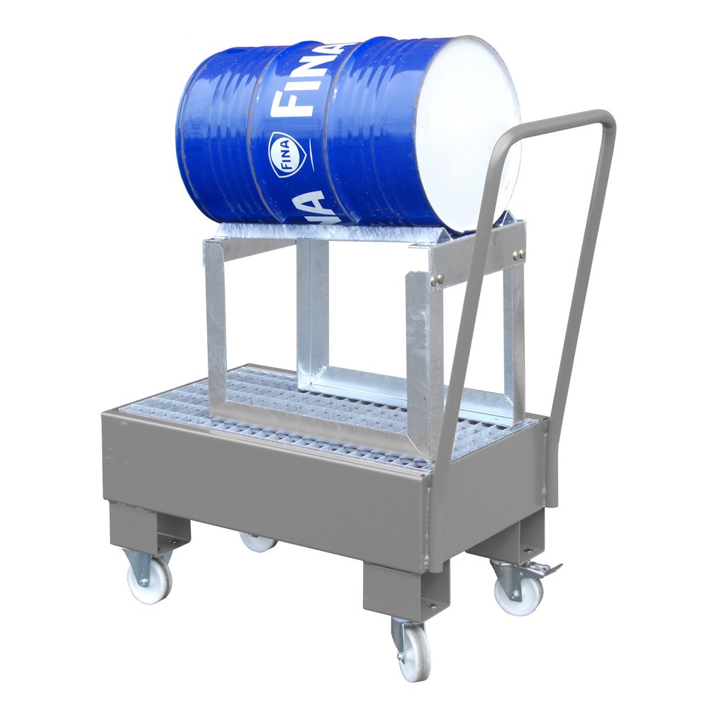 Imagen del producto: Bauer® Cuba de contención con ruedas, incl. 1 soporte para barriles 60 l tumbado, capacidad 61 l, gris marengo