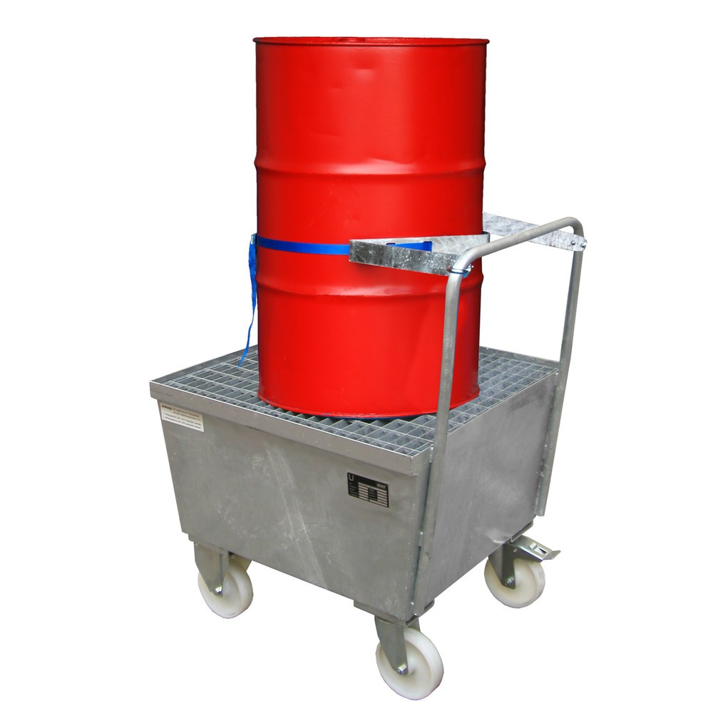 Número de imagen del producto 2: Bauer® Cuba de contención con ruedas, incl. 1 soporte para barriles de 200 l vertical, capacidad 215 l, galvanizada en caliente