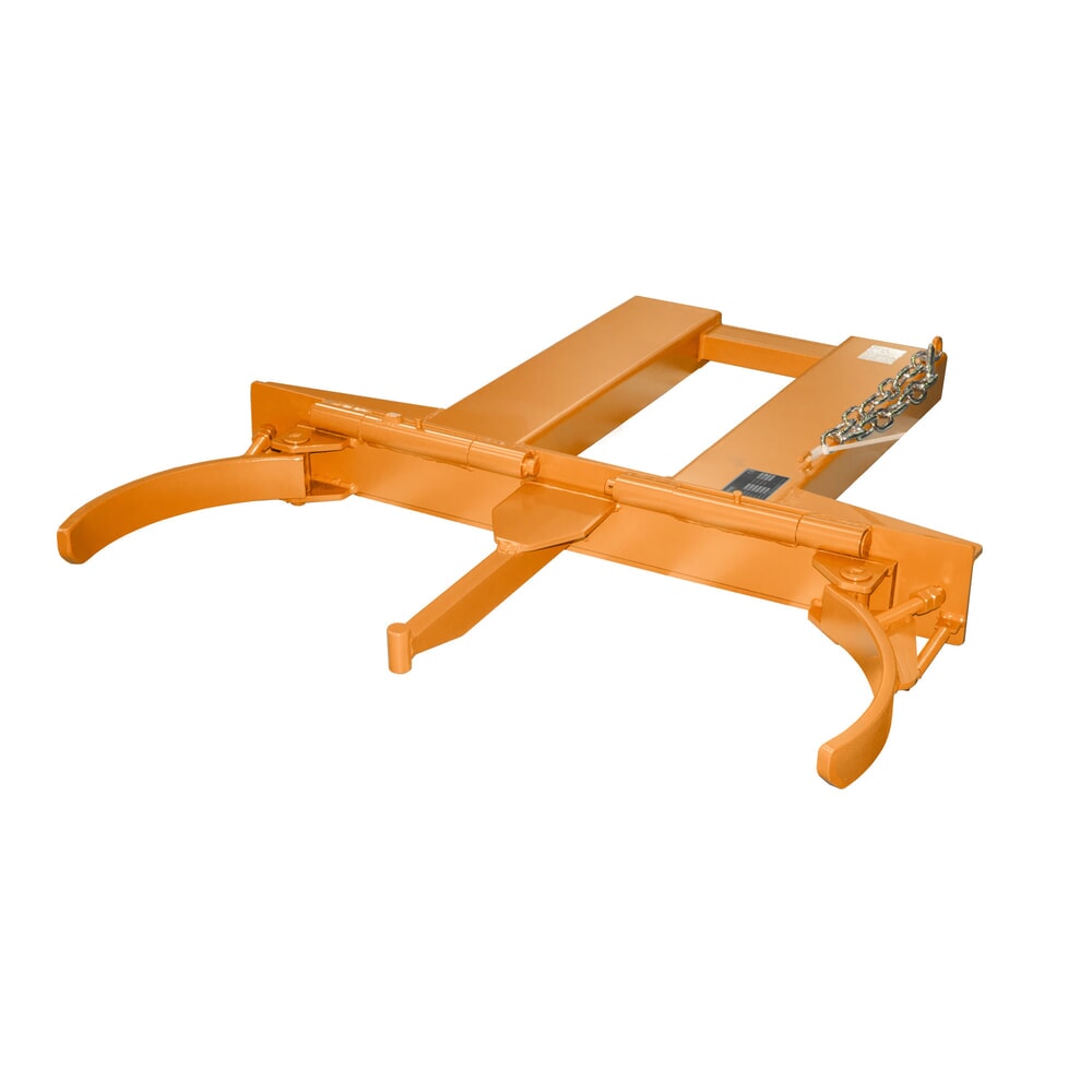 Imagen del producto: Bauer® Pinza para bidones FK-I para bidones con tapón de acero, tapa de acero y bidones con aros de rodadura, acoplamiento para apilador, capacidad de carga 500 kg, pintada, color amarillo anaranjado