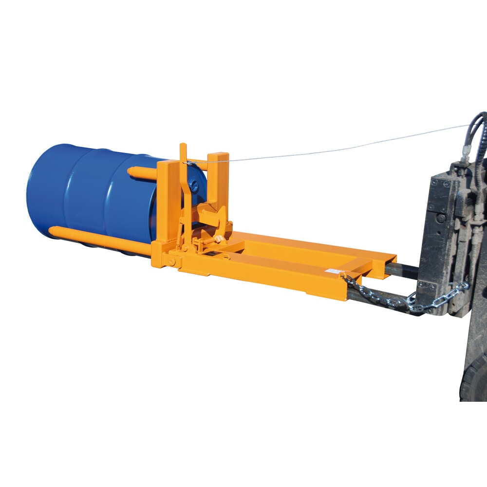 Número de imagen del producto 2: Bauer® Pinza para bidones FW-I para bidones de acero de 200 litros con tapón y bidones con aros de rodadura, giro de bidones, acoplamiento para apilador, pintada, color amarillo anaranjado