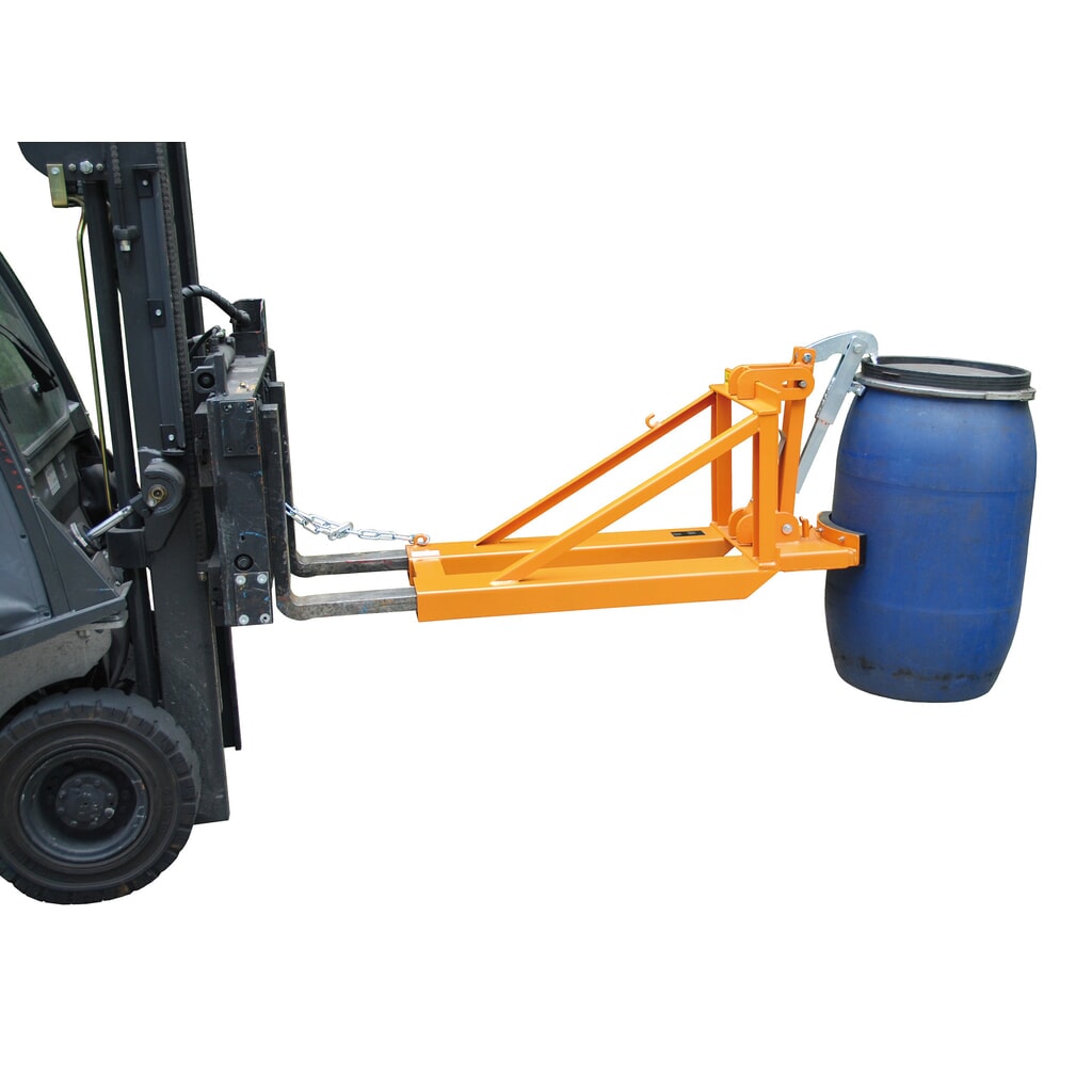 Imagen del producto: Bauer® pinza para bidones, bidones con tapa de plástico, acoplamiento para apilador, capacidad de carga 800 kg, RAL 2000 amarillo anaranjado