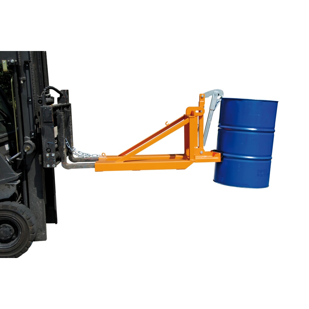 Bauer® pinza para bidones, para bidones de acero y bidones redondos con perfil en L de plástico, acoplamiento para apilador, capacidad de carga 800 kg, RAL 2000 amarillo anaranjado Número de imagen del producto 3: Bauer® pinza para bidones, para bidones de acero y bidones redondos con perfil en L de plástico, acoplamiento para apilador, capacidad de carga 800 kg, RAL 2000 amarillo anaranjado
