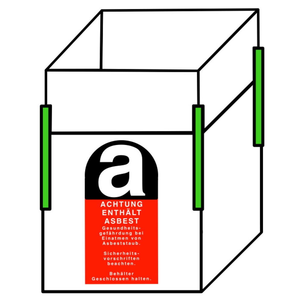 Imagen del producto: Saco de transporte Big Bag amianto, 4 asas, faldón, con revestimiento, CC 1.250 kg, impreso por 2 caras, 300 ud./UV