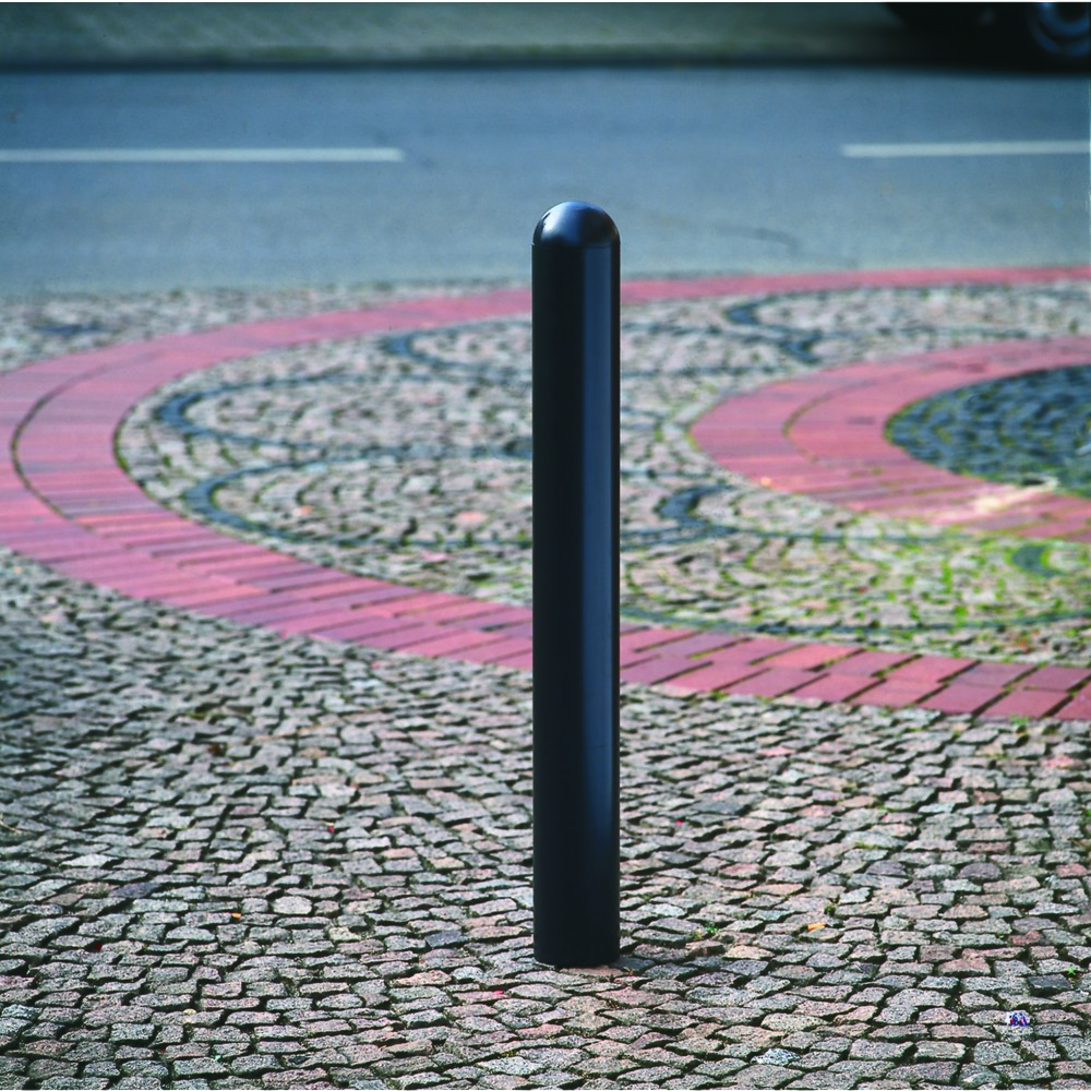 Imagen del producto: Bolardo urbano VIENNA, tubo redondo Ø 108 mm, para engarzar en hormigón incl. funda de tierra, desmontable, sin ojal de cadena