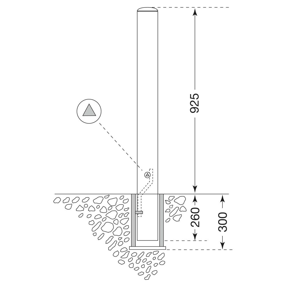 Número de imagen del producto 2: Bolardo de acero inoxidable MORAVIA MILANO, extraíble con camisa para el suelo, cerradura triangular, HxØ 925 (+260) x 60 mm