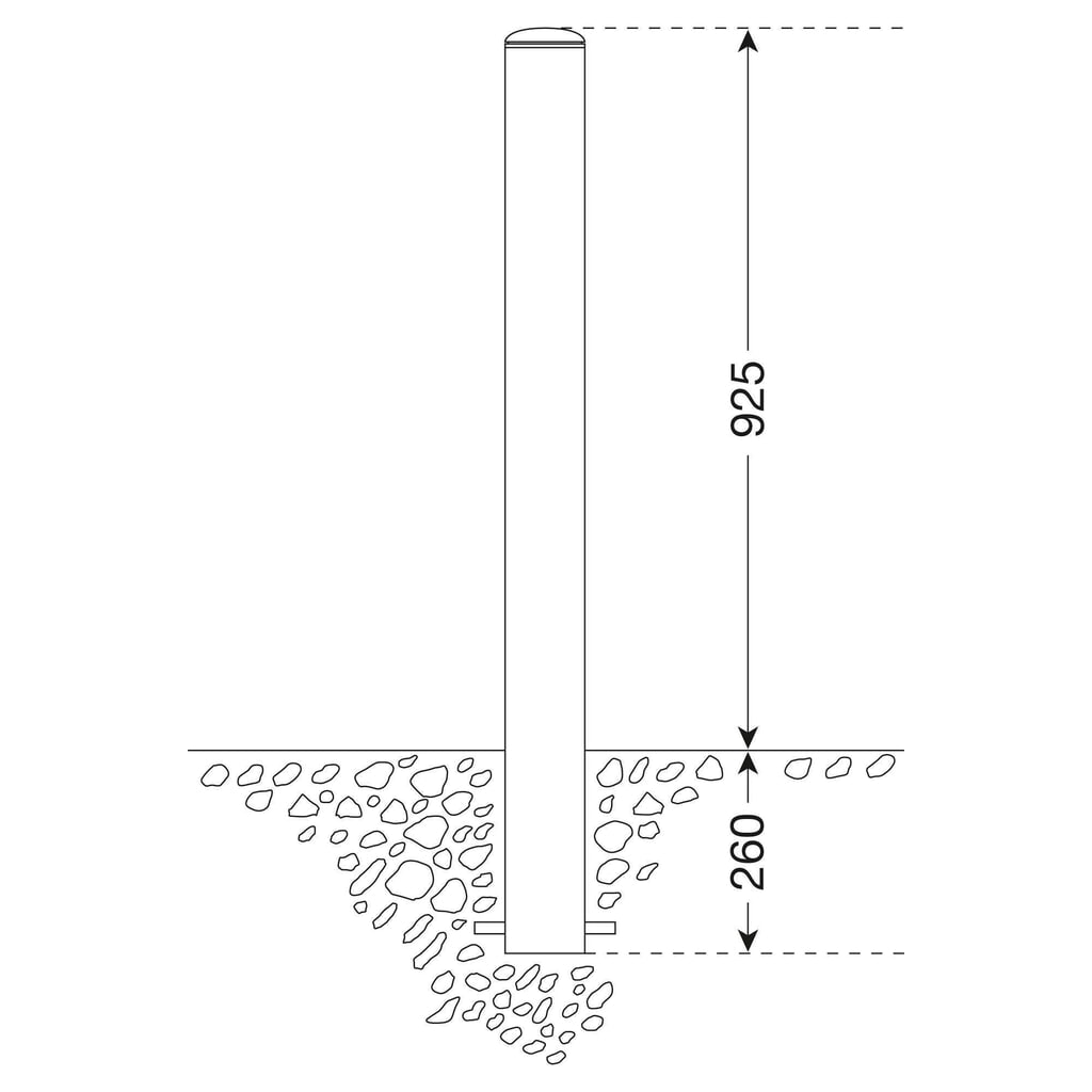 Bolardo de acero inoxidable MORAVIA MILANO, para empotrar en hormigón, HxØ 925 (+260) x 60 mm Número de imagen del producto 2: Bolardo de acero inoxidable MORAVIA MILANO, para empotrar en hormigón, HxØ 925 (+260) x 60 mm