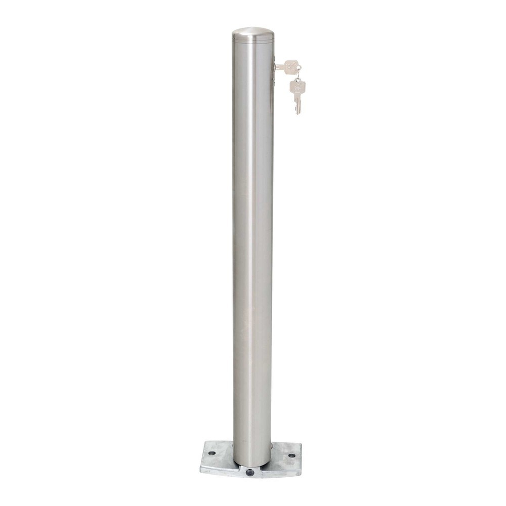 Número de imagen del producto 1: Bolardo de acero inoxidable MORAVIA MILANO, para fijar con tacos, abatible, cerradura cilíndrica, HxØ 925 x 76 mm
