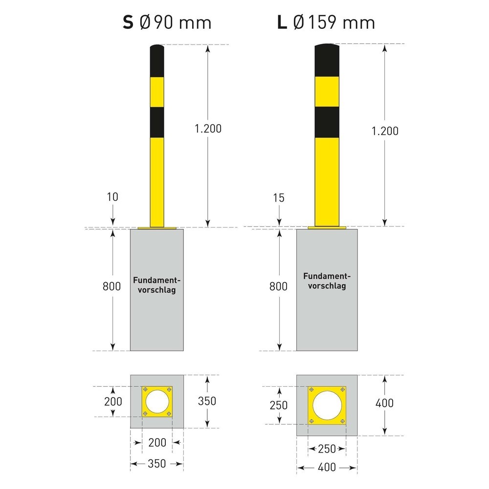 Número de imagen del producto 5: Bolardo de protección antichoques MORAVIA, para anclar con tacos, exterior, altura 1.200 mm, Ø 159 mm
