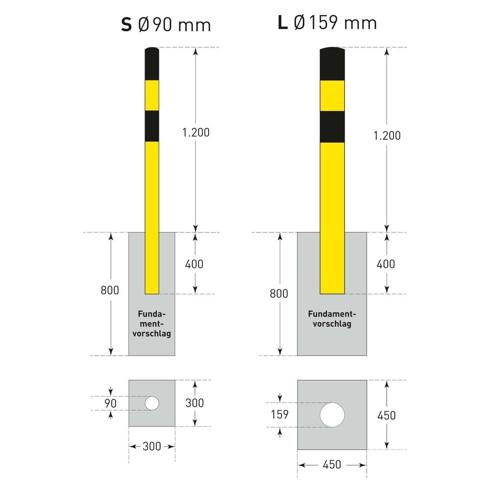 Número de imagen del producto 6: Bolardo de protección antichoques MORAVIA, para empotrar en hormigón, exterior, altura 1.600 mm, Ø 159 mm