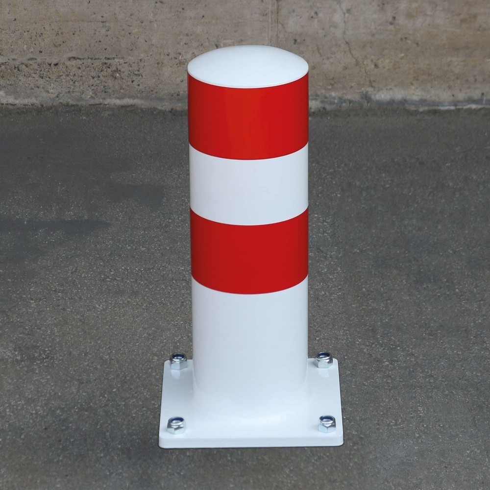 Imagen del producto: Bolardo de protección antichoques MORAVIA BLACK BULL como ayuda para aparcamiento de camiones, exterior, rojo-blanco, altura 500 mm, Ø 159 mm