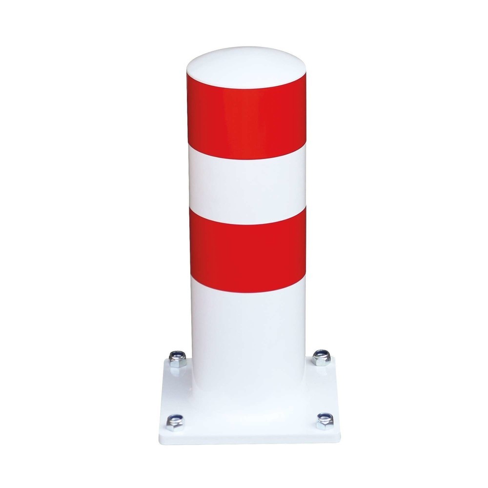 Número de imagen del producto 3: Bolardo de protección antichoques MORAVIA BLACK BULL como ayuda para aparcamiento de camiones, exterior, rojo-blanco, altura 500 mm, Ø 159 mm