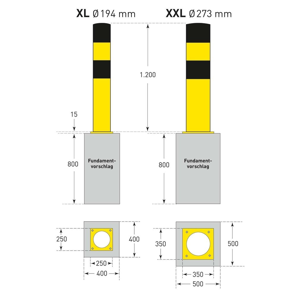 Número de imagen del producto 7: Bolardo de protección antichoques MORAVIA, para anclar con tacos, exterior, altura 1.200 mm, Ø 273 mm