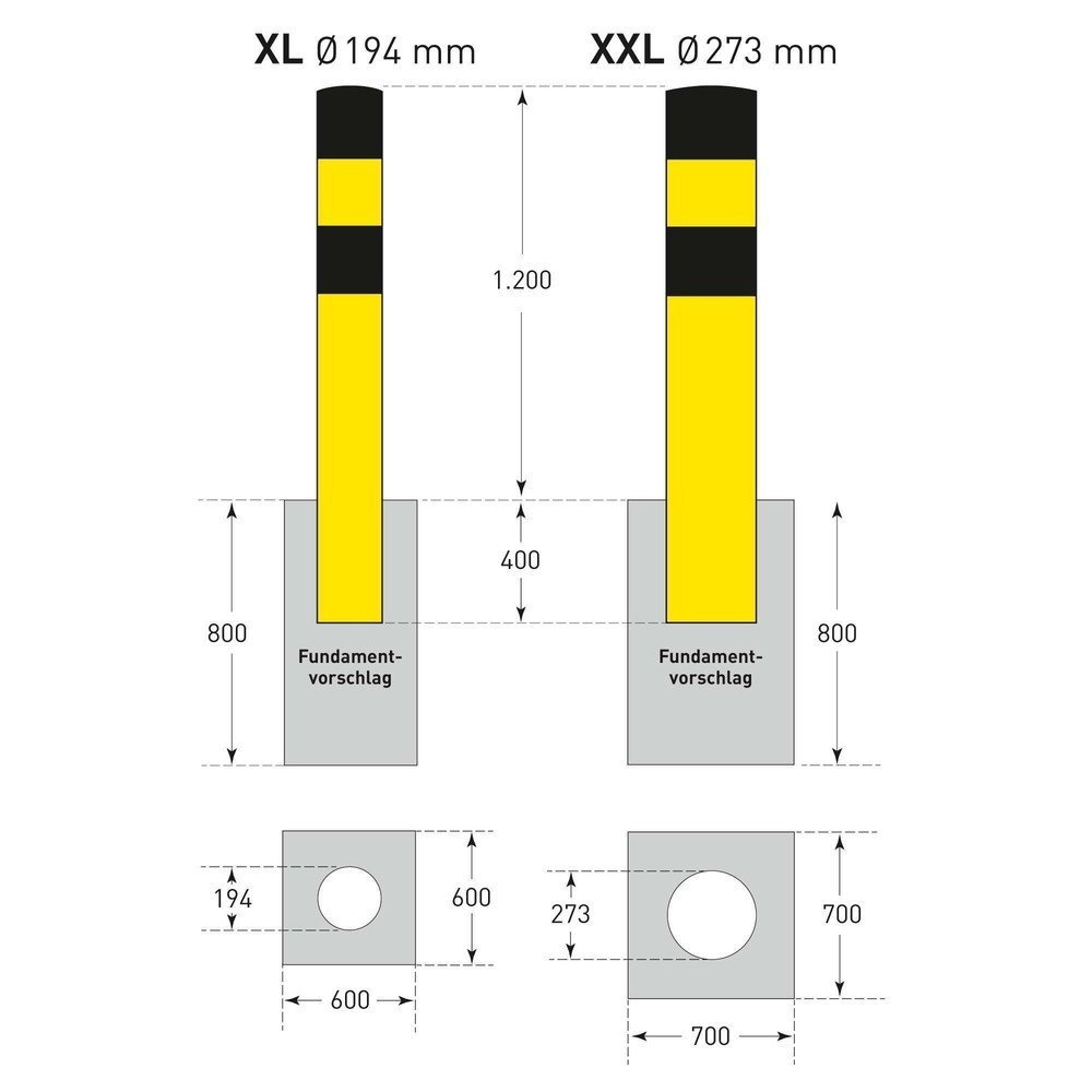 Número de imagen del producto 8: Bolardo de protección antichoques MORAVIA, para empotrar en hormigón, exterior, altura 1.600 mm, Ø 273 mm