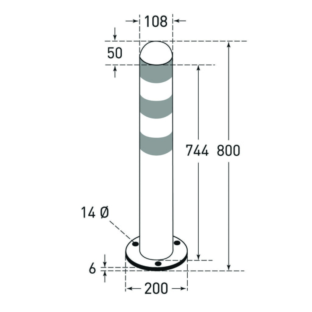 Bolardo protector para estaciones de carga II, diámetro 108 mm, altura 800 mm, para tacos, acero, recubierto de plástico, anillos reflectantes rojos Número de imagen del producto 2: Bolardo protector para estaciones de carga II, diámetro 108 mm, altura 800 mm, para tacos, acero, recubierto de plástico, anillos reflectantes rojos