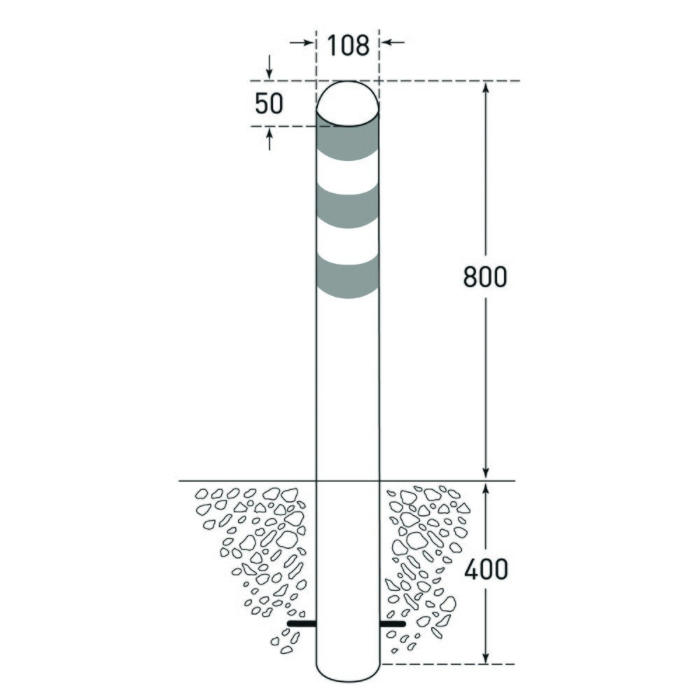 Número de imagen del producto 2: Bolardo protector para estaciones de carga II, Ø 108 mm, altura 800 mm, para engaste en hormigón, acero, revestidos de plástico, anillos reflectantes azules