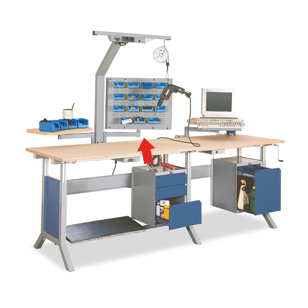 Brazo articulado con placa con orificios y ranuras para mesa de trabajo Bedrunka+Hirth, A x F 600 x 40 mm Imagen del producto: Brazo articulado con placa con orificios y ranuras para mesa de trabajo Bedrunka+Hirth, A x F 600 x 40 mm