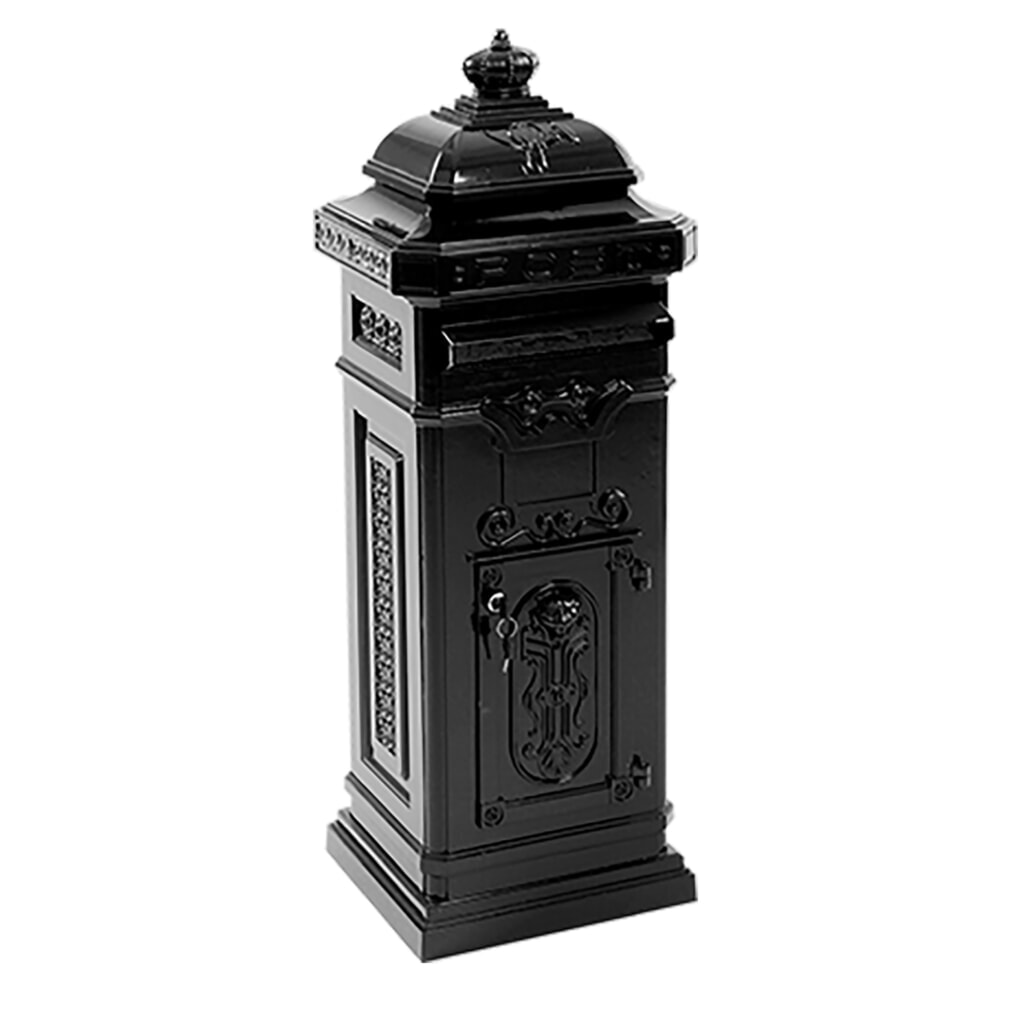 Buzón de columna con tapa de inserción cuadrado de acero galvanizado negro Imagen del producto: Buzón de columna con tapa de inserción cuadrado de acero galvanizado negro