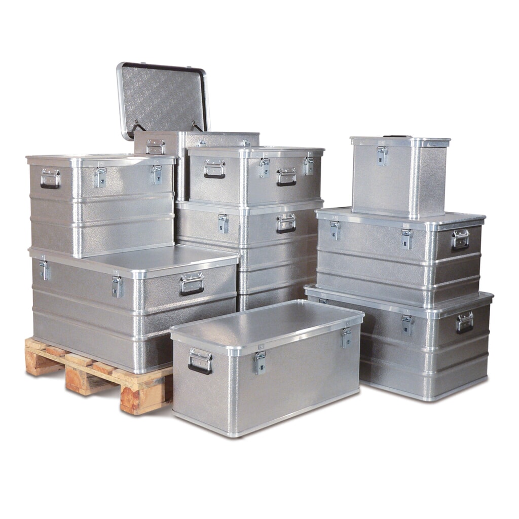 Caja de transporte de aluminio profesional, superficie lisa, 156 litros Imagen del producto: Caja de transporte de aluminio profesional, superficie lisa, 156 litros