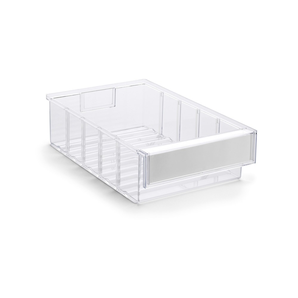 Imagen del producto: Caja transparente de policristol con etiquetas, H x A x F 82 x 186 x 300 mm