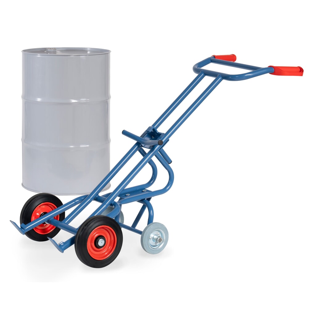Ffetra® Camión barril, capacidad de carga 300 kg, con 2 ruedas de apoyo, bandajes de goma maciza Imagen del producto: Ffetra® Camión barril, capacidad de carga 300 kg, con 2 ruedas de apoyo, bandajes de goma maciza