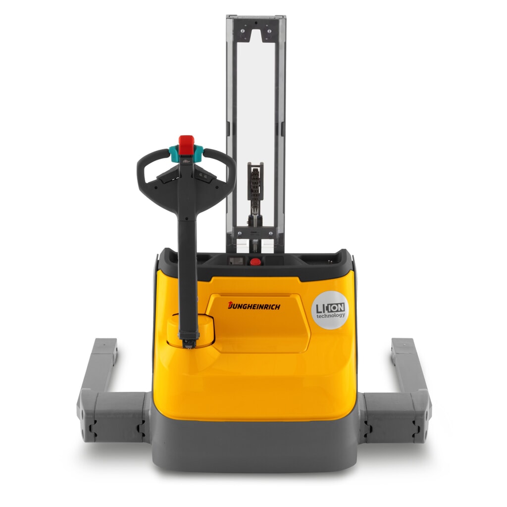 Apilador elevadora eléctrica Jungheinrich EJC 110bi E, monomast, altura de elevación 1.230 mm, capacidad de carga 1.000 kg, sistema hidráulico proporcional, distancia entre brazos porteadores 891 mm Número de imagen del producto 2: Apilador elevadora eléctrica Jungheinrich EJC 110bi E, monomast, altura de elevación 1.230 mm, capacidad de carga 1.000 kg, sistema hidráulico proporcional, distancia entre brazos porteadores 891 mm