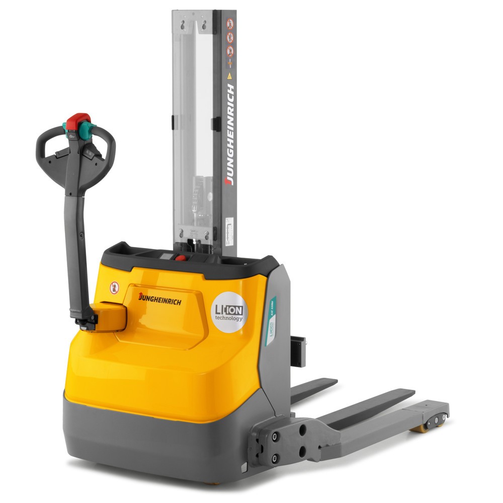 Imagen del producto: Carretilla apiladora eléctrica Jungheinrich EJC 110bi E, elevación 1.970 mm, cargador incorporado, sistema hidráulico proporcional, distancia entre brazos porteadores 1.270 mm