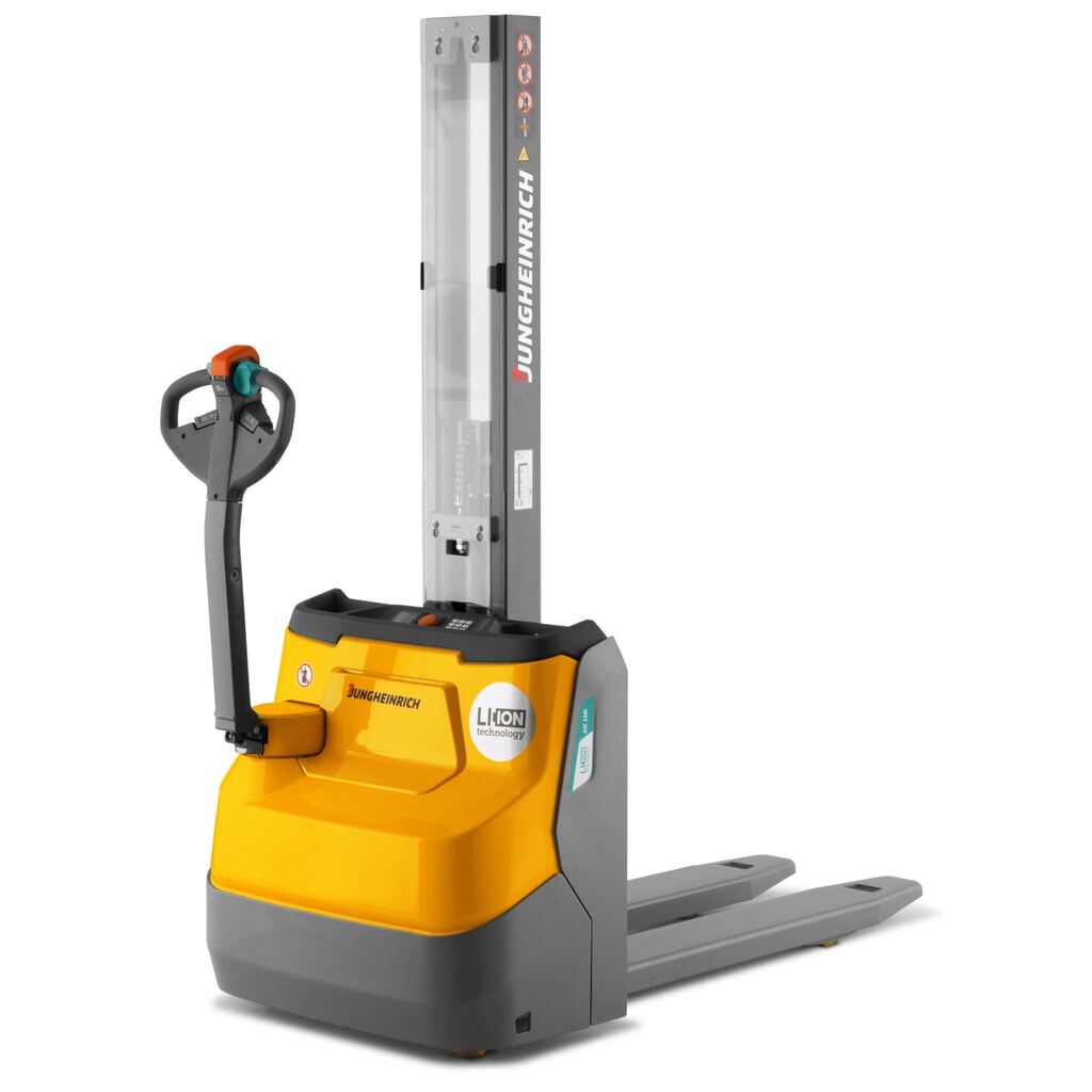 Apilador elevadora eléctrica Jungheinrich EJC 110i E, monomast, altura de elevación 1.290 mm, capacidad de carga 1000 kg, sistema hidráulico proporcional Imagen del producto: Apilador elevadora eléctrica Jungheinrich EJC 110i E, monomast, altura de elevación 1.290 mm, capacidad de carga 1000 kg, sistema hidráulico proporcional