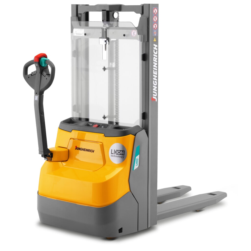 Apilador elevadora eléctrica Jungheinrich EJC110i ZT, mástil de elevación telescópico doble, altura de elevación 2.390 mm, capacidad de carga 1.000 kg, sistema hidráulico proporcional Imagen del producto: Apilador elevadora eléctrica Jungheinrich EJC110i ZT, mástil de elevación telescópico doble, altura de elevación 2.390 mm, capacidad de carga 1.000 kg, sistema hidráulico proporcional