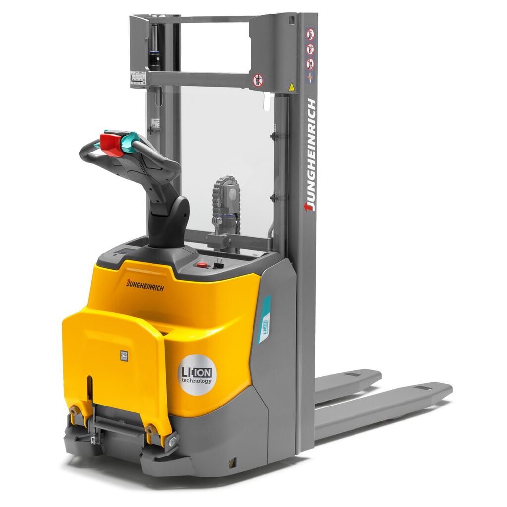 Imagen del producto: Carretilla elevadora eléctrica Jungheinrich ERC 110i ZZ con plataforma de pie, mástil de elevación telescópico doble, altura de elevación 2.300 mm, capacidad de carga 1.000 kg, sistema hidráulico proporcional