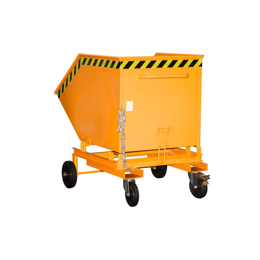Imagen del producto: Bauer® Carro con caja abatible, con chasis + huecos para horquillas, volumen 0,6 m³, RAL 2000 amarillo naranja