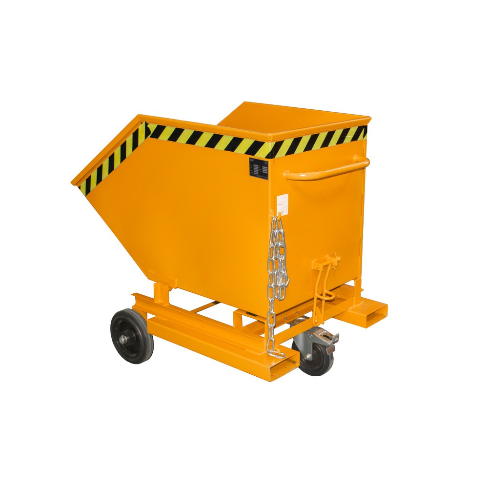 Imagen del producto: Bauer® Carro con caja abatible, con chasis + huecos para horquillas, volumen 0,4 m³, RAL 2000 amarillo naranja