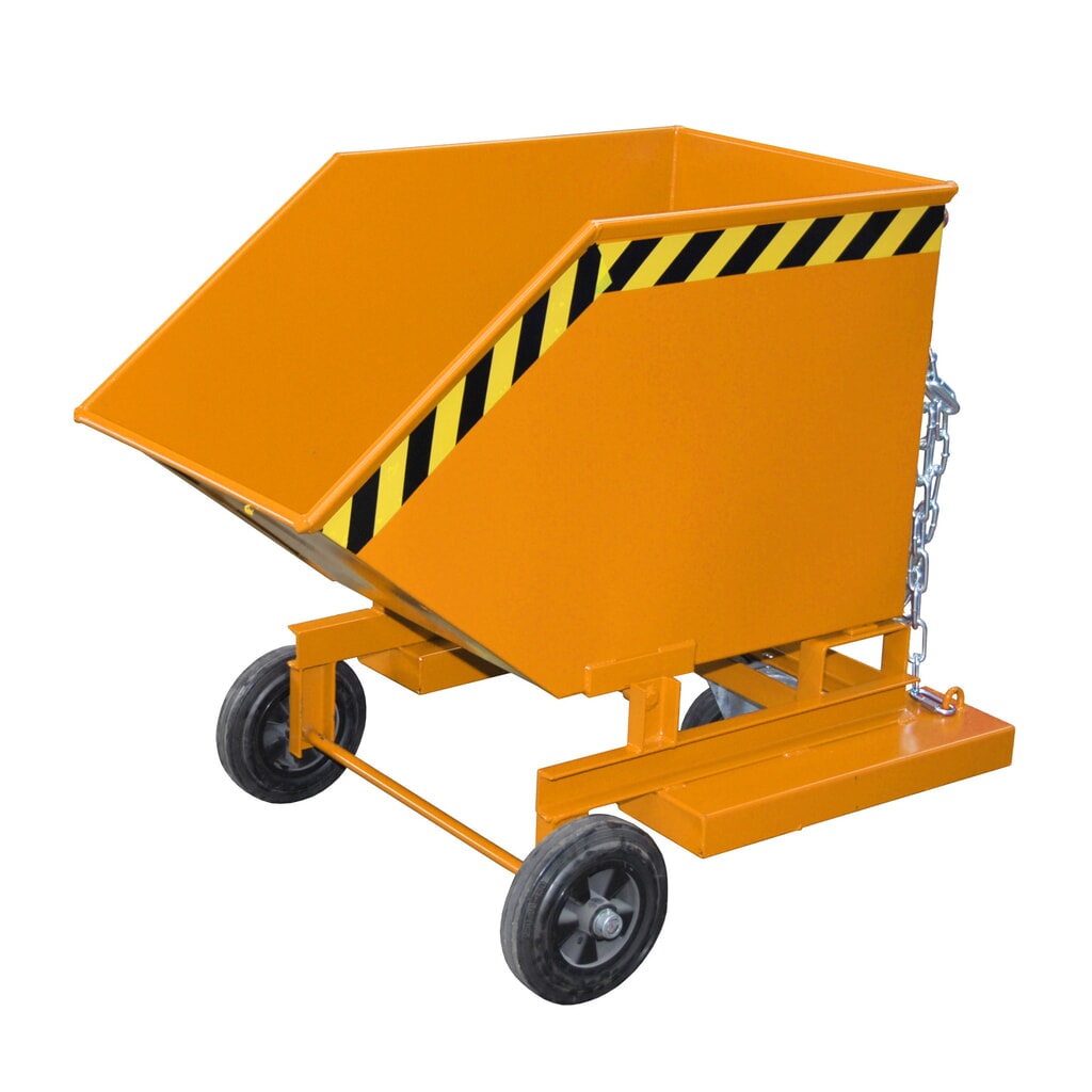 Bauer® Carro con caja abatible, con chasis + huecos para horquillas, volumen 0,25 m³, RAL 2000 amarillo naranja Imagen del producto: Bauer® Carro con caja abatible, con chasis + huecos para horquillas, volumen 0,25 m³, RAL 2000 amarillo naranja