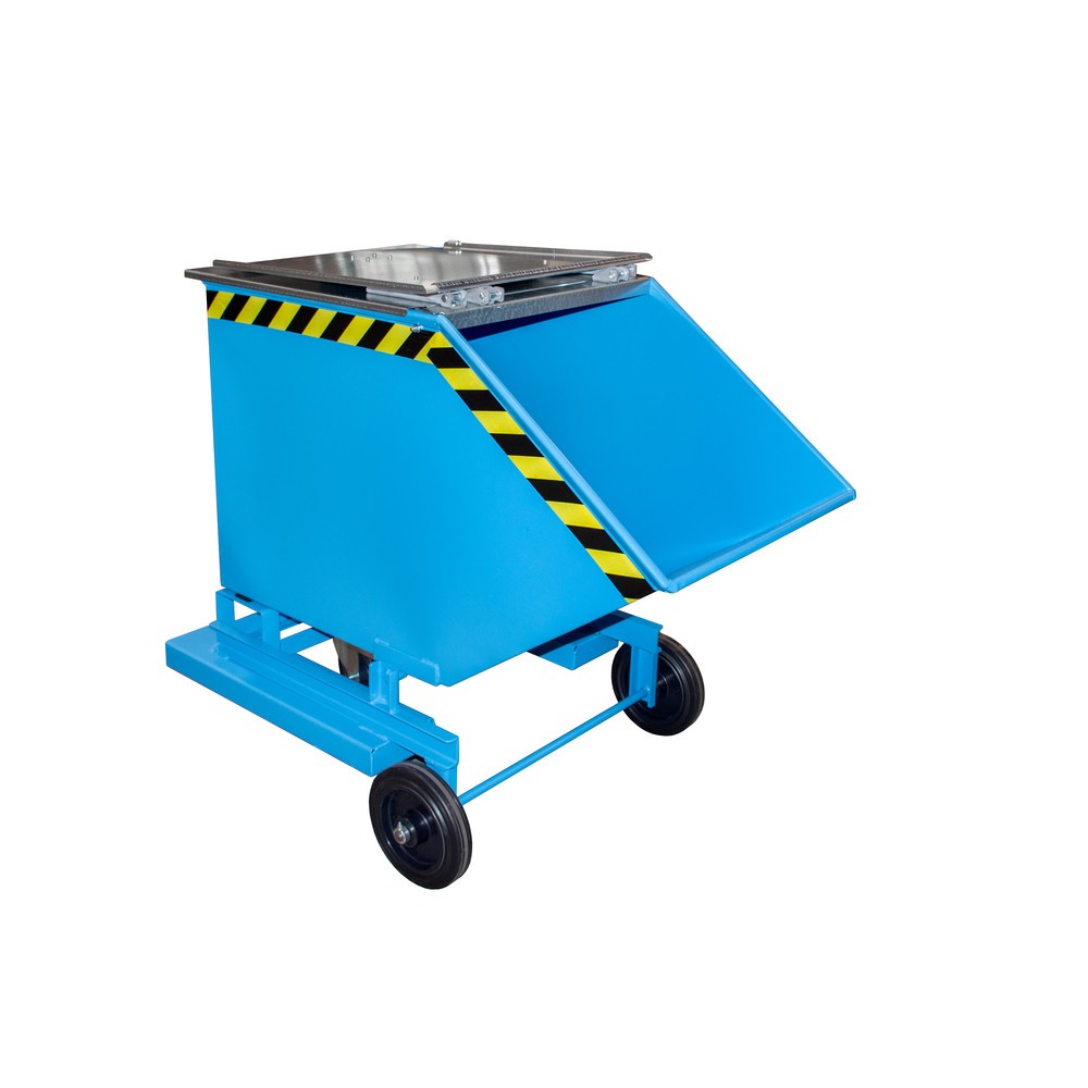 Número de imagen del producto 1: Bauer® Carro con caja abatible, con chasis + huecos para horquillas, volumen 0,4 m³, RAL 5012 azul luminoso