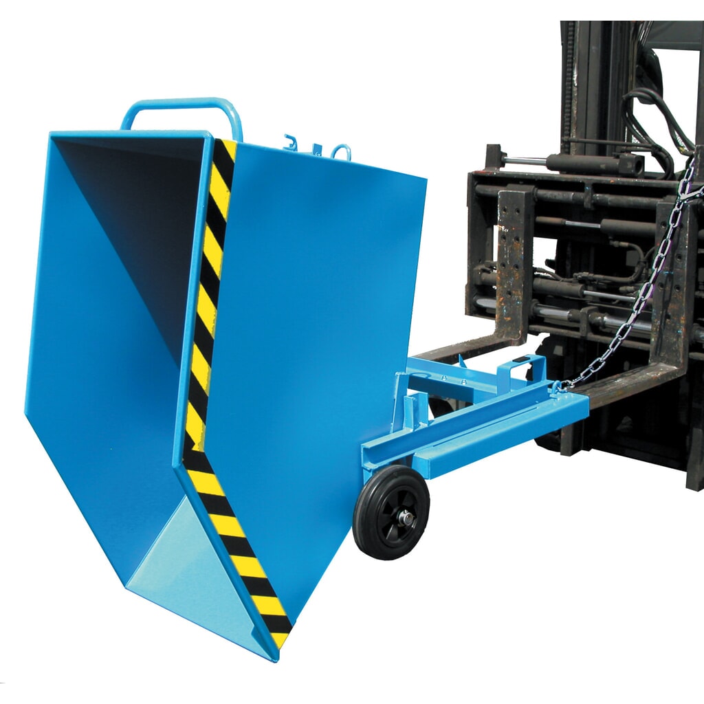 Imagen del producto: Bauer® Carro con caja abatible, con chasis + huecos para horquillas, volumen 0,6 m³, RAL 5012 azul luminoso