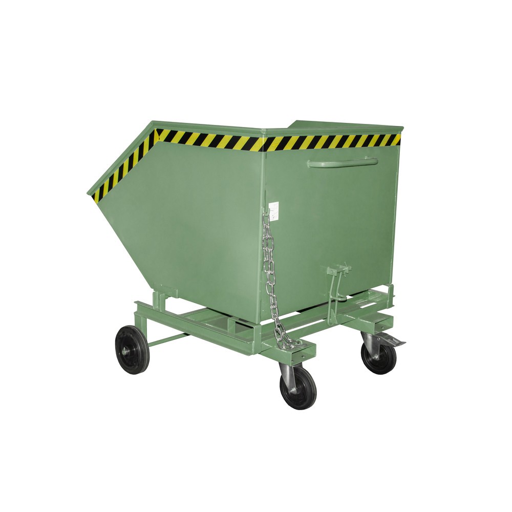 Imagen del producto: Bauer® Carro con caja abatible, con chasis + huecos para horquillas, volumen 1 m³, RAL 6011 verde reseda