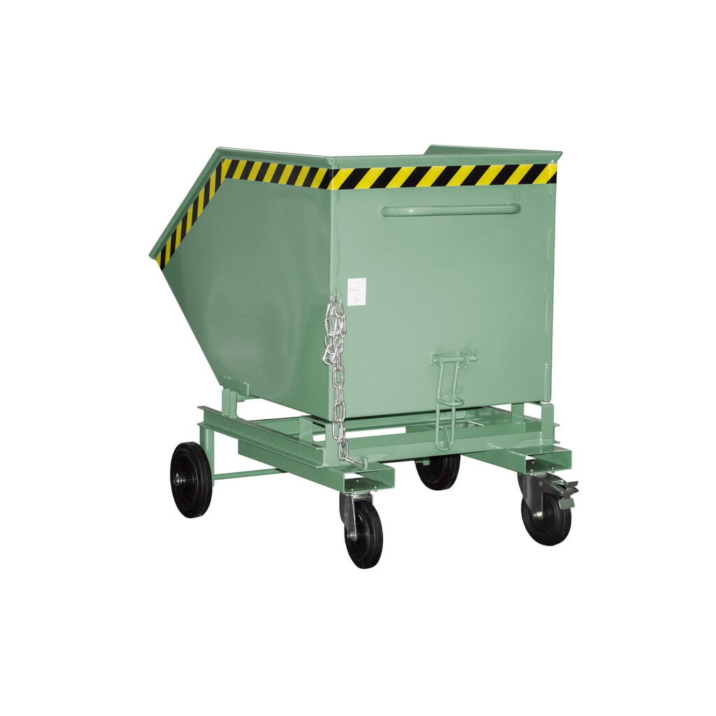 Imagen del producto: Bauer® Carro con caja abatible, con chasis + huecos para horquillas, volumen 0,6 m³, RAL 6011 verde reseda