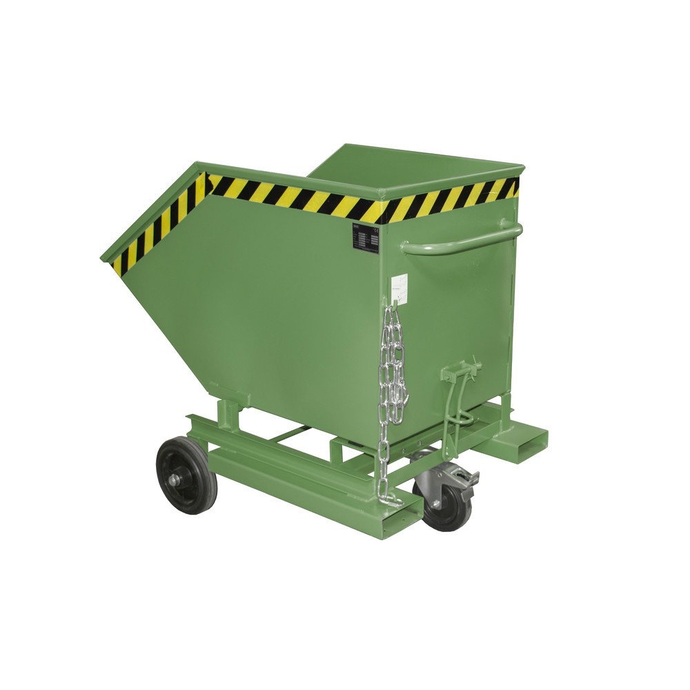 Imagen del producto: Bauer® Carro con caja abatible, con chasis + huecos para horquillas, volumen 0,4 m³, RAL 6011 verde reseda