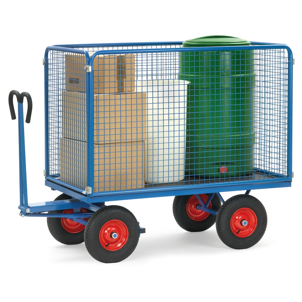 Número de imagen del producto 2: carro con plataforma de mano fetra® con paredes de malla de alambre H 1.000 mm, área de carga 1.000 x 2.000 mm, capacidad de carga 1.250 kg, neumáticos de aire