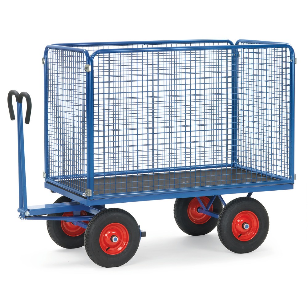 Número de imagen del producto 1: carro con plataforma de mano fetra® con paredes de malla de alambre H 1.000 mm, área de carga 1.000 x 2.000 mm, capacidad de carga 1.250 kg, neumáticos de aire
