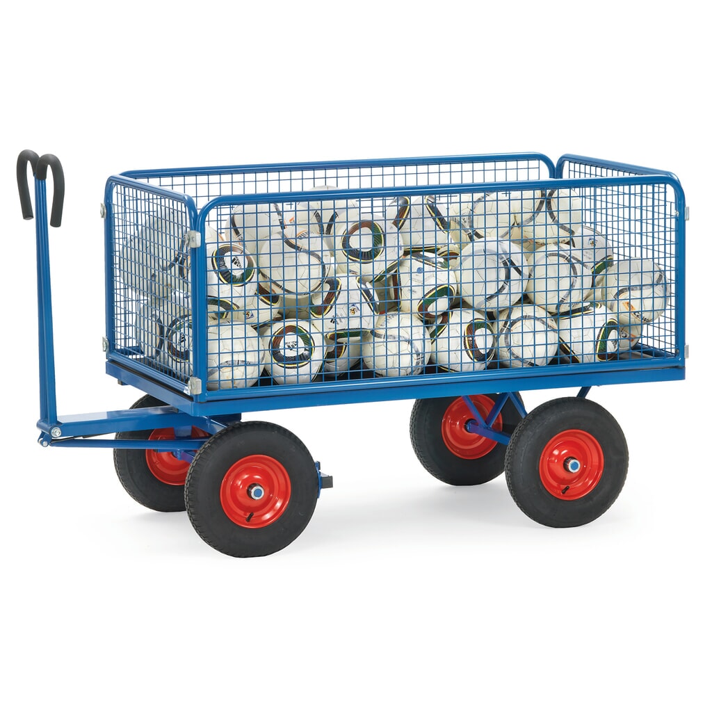 Número de imagen del producto 2: carro con plataforma de mano fetra® con paredes alambres H 600 mm, superficie de carga 800 x 1.200 mm, capacidad de carga 1.000 kg, neumáticos de aire
