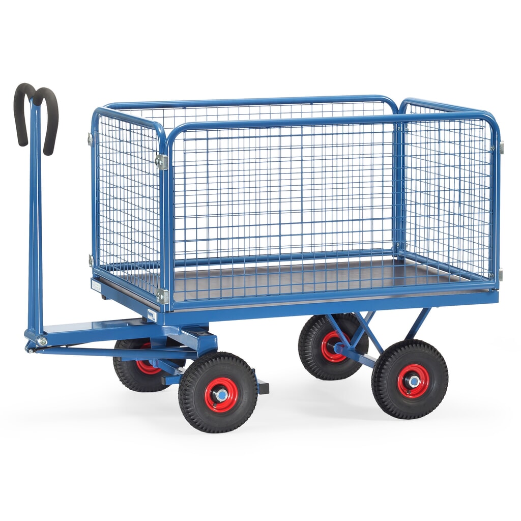 carro con plataforma de mano fetra® con paredes de malla de alambre H 600 mm, área de carga 800 x 1.200 mm, capacidad de carga 700 kg, neumáticos de aire Imagen del producto: carro con plataforma de mano fetra® con paredes de malla de alambre H 600 mm, área de carga 800 x 1.200 mm, capacidad de carga 700 kg, neumáticos de aire