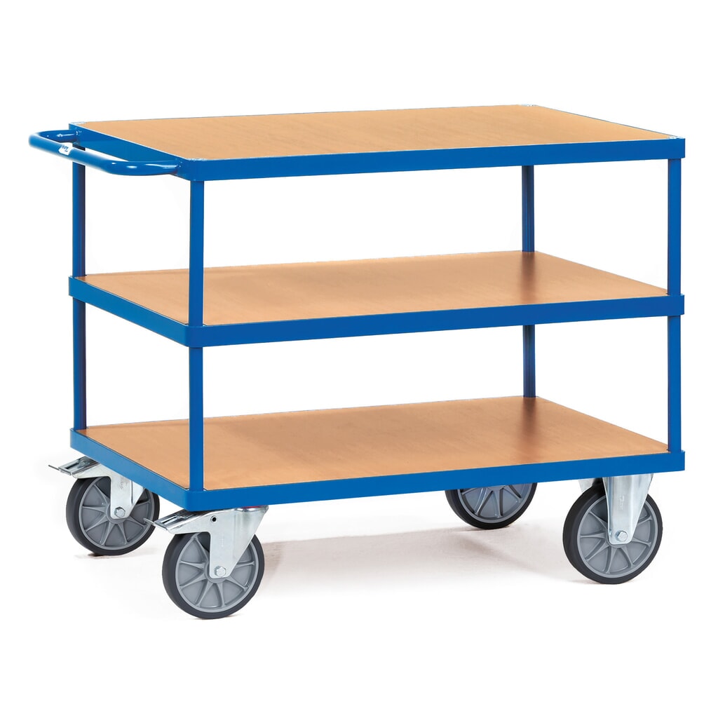 Carro pesado de montaje y con tablero fetra®, 3 pisos de 1.000 x 700 mm Imagen del producto: Carro pesado de montaje y con tablero fetra®, 3 pisos de 1.000 x 700 mm