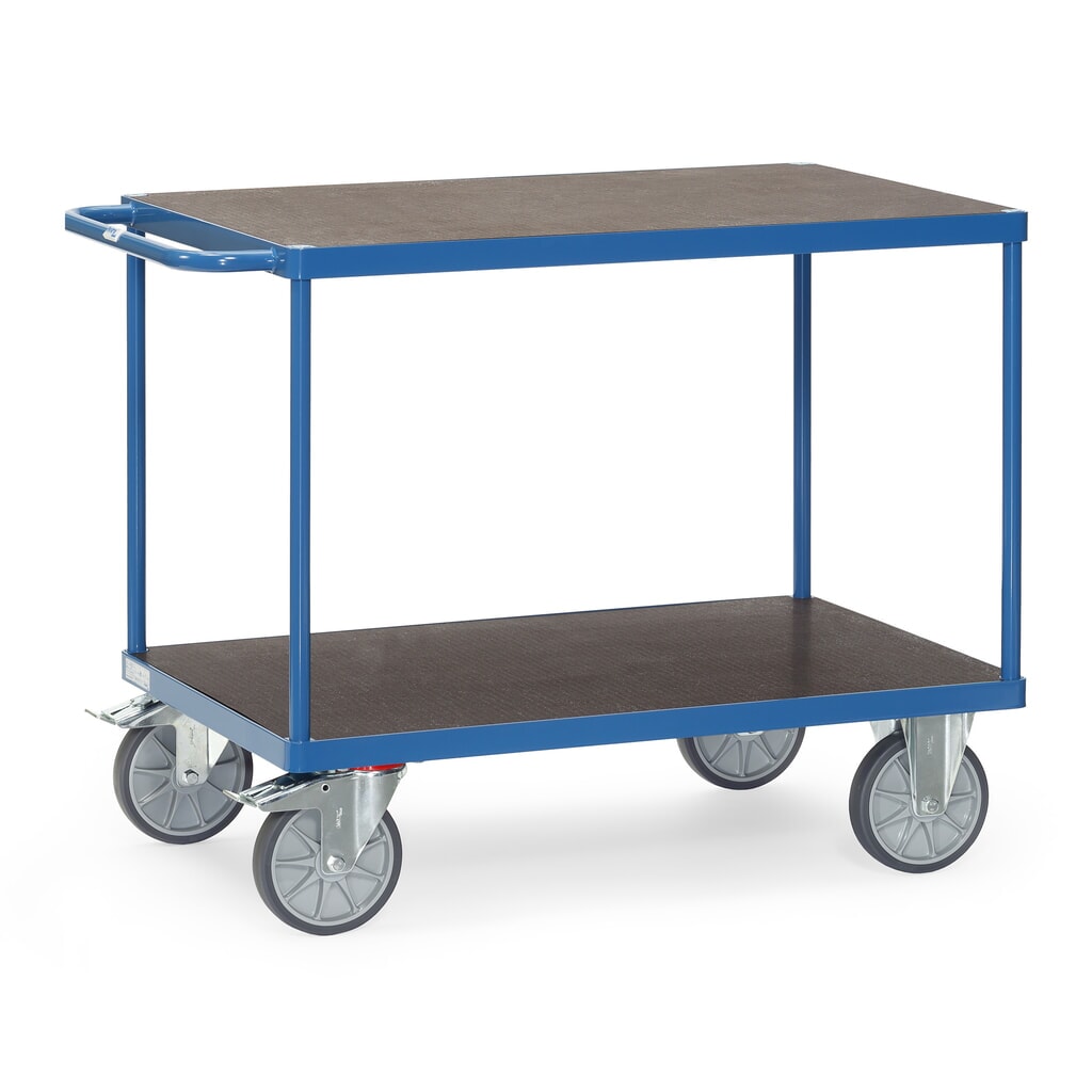 Imagen del producto: Mesa y carro|plataforma de montaje pesado fetra®, área de carga antideslizante, 2 niveles de 700 x 1.000 mm, gris antracita