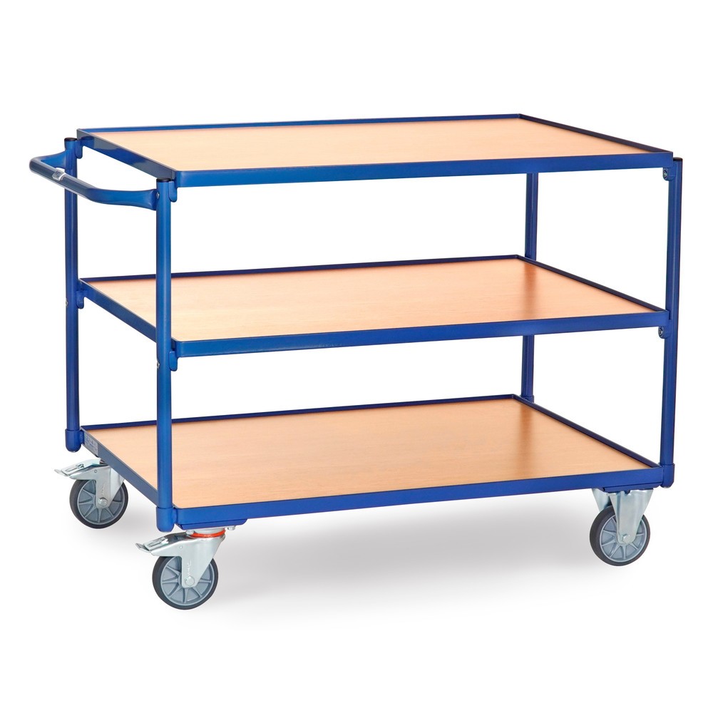 Imagen del producto: fetra® Carrito de mesa, capacidad de carga 300 kg, 3 niveles 1000 x 700 mm, manillar horizontal