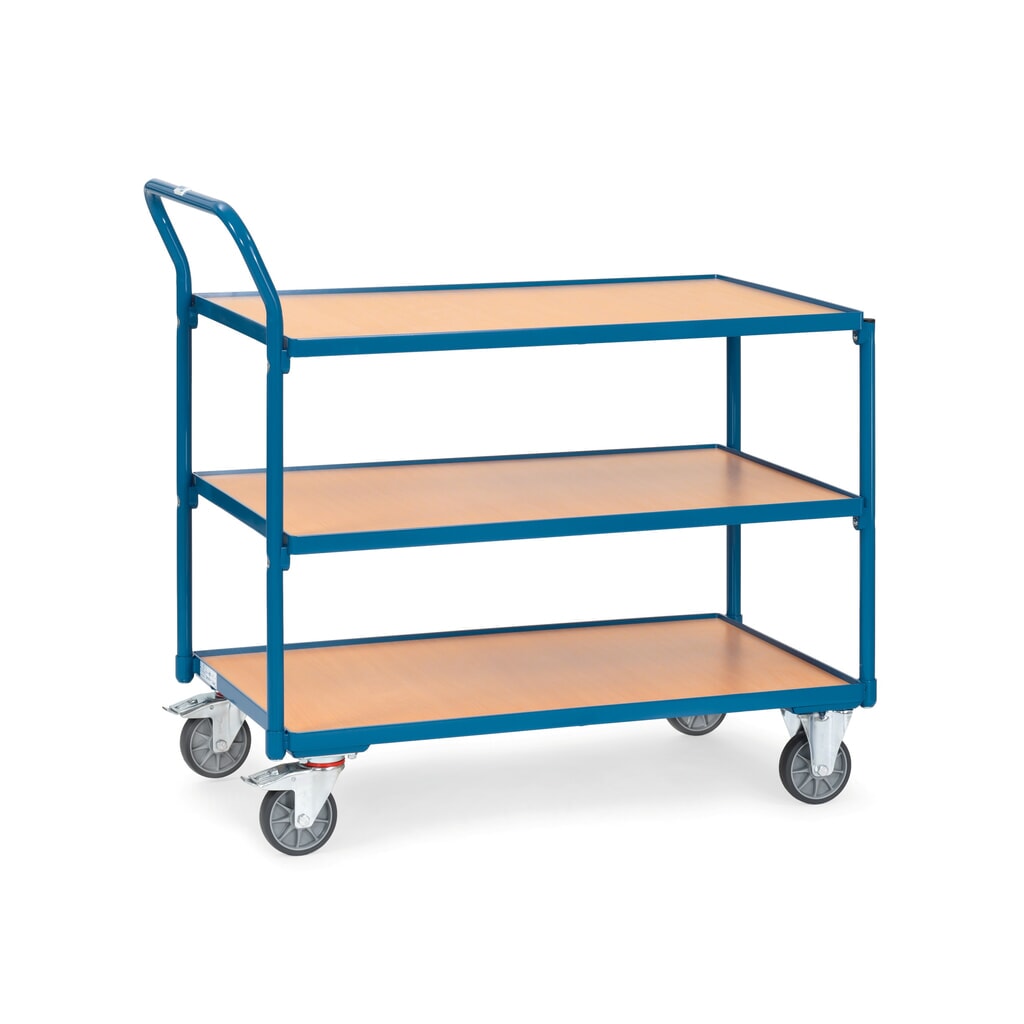 Carro con tablero fetra®, CC 300 kg, 3 pisos de 850 x 500 mm, manillar vertical Número de imagen del producto 1: Carro con tablero fetra®, CC 300 kg, 3 pisos de 850 x 500 mm, manillar vertical