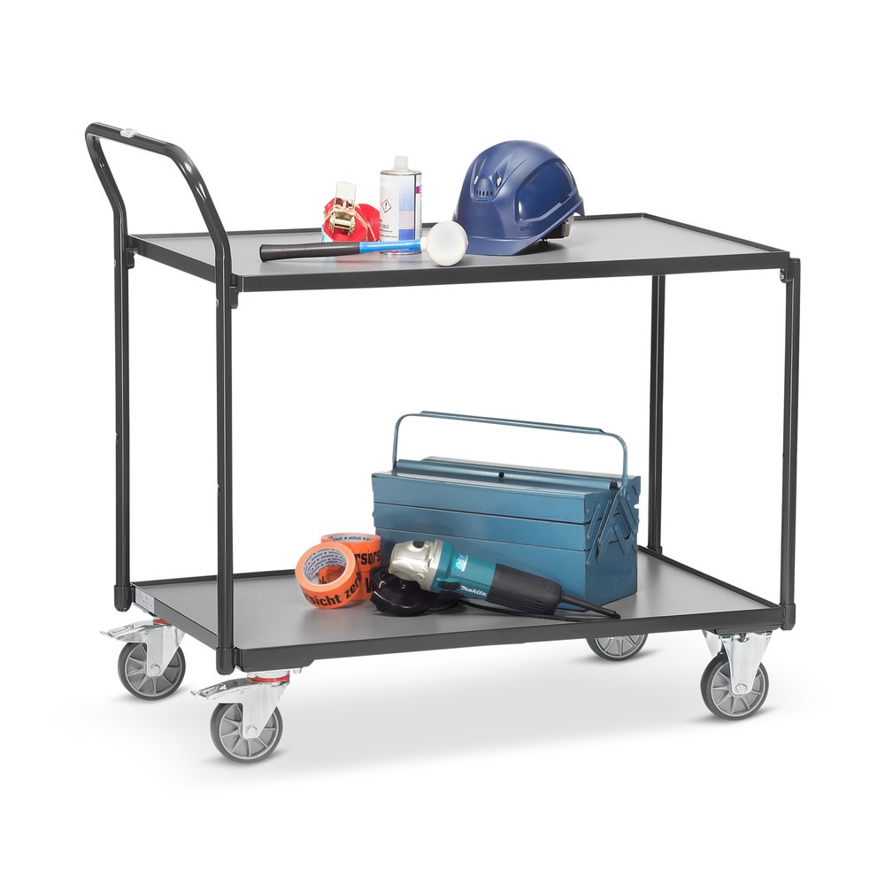 Número de imagen del producto 3: Carro con tablero fetra®, CC 300 kg, 2 pisos de 1.000 x 600 mm, manillar vertical, gris antracita