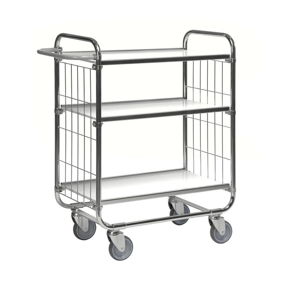 Imagen del producto: Carro de estanterías, galvanizado, 2 paredes de rejilla, 3 estantes laminados de 620 x 425 mm