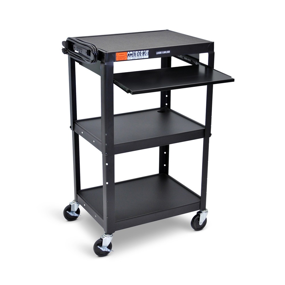 Número de imagen del producto 1: Carro de oficina y archivo ajustable de 3 niveles con bandeja extensible para teclado, color negro